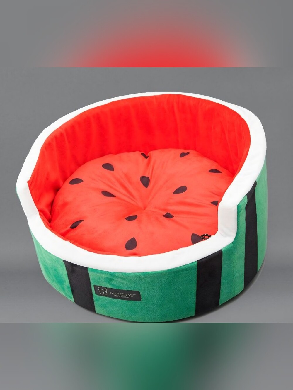 Nandog Watermelon Pet Bed - Red & Green Plush 18"